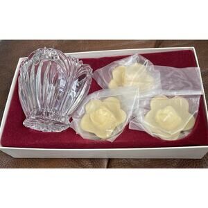 Oneida Crystal "AUGUSTINA" 4 1/2" Votive & 3 Scented Rose Candles NEW